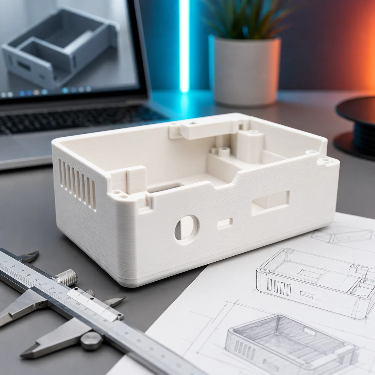 Prototipo de carcasa para un dispositivo electronico en color blanco.